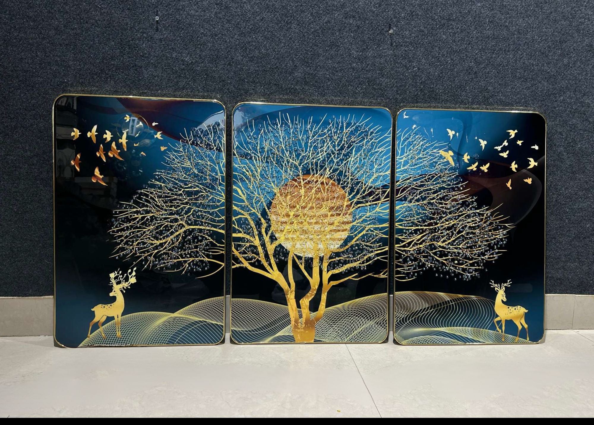 Starry Moonlight Wishing Tree Crystal Wall Painting Set of 3