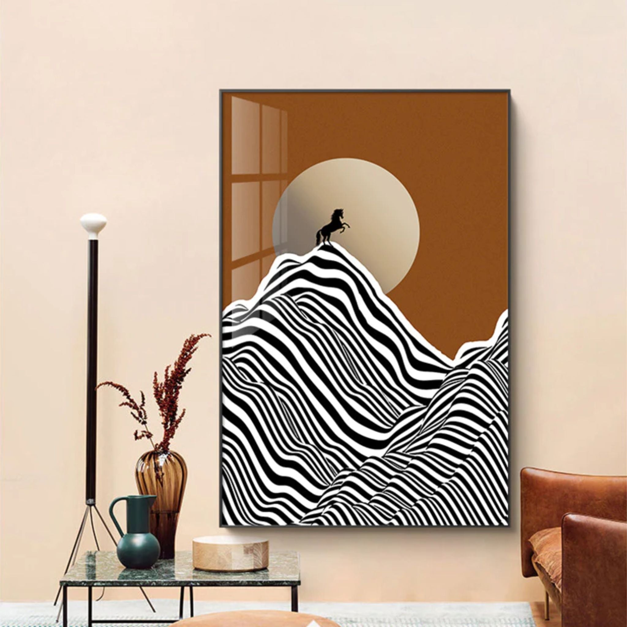 Striped Stallion Silhouette Crystal Wall Painting