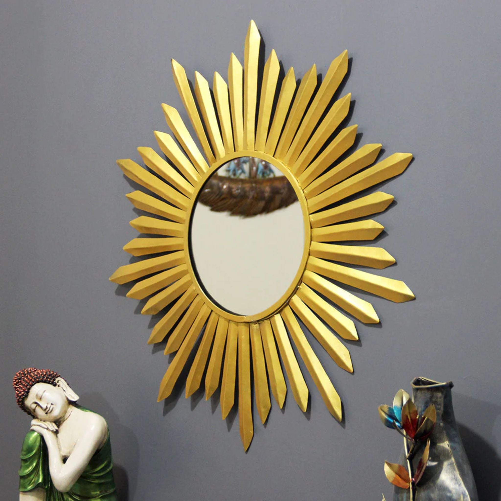 Sunburst Reflections: Edgy Yellow Strands Wall Mirror