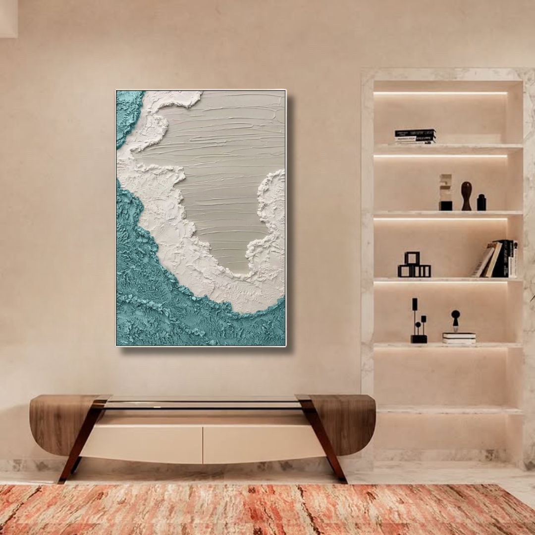 Teal Shoreline Textured Wave Art