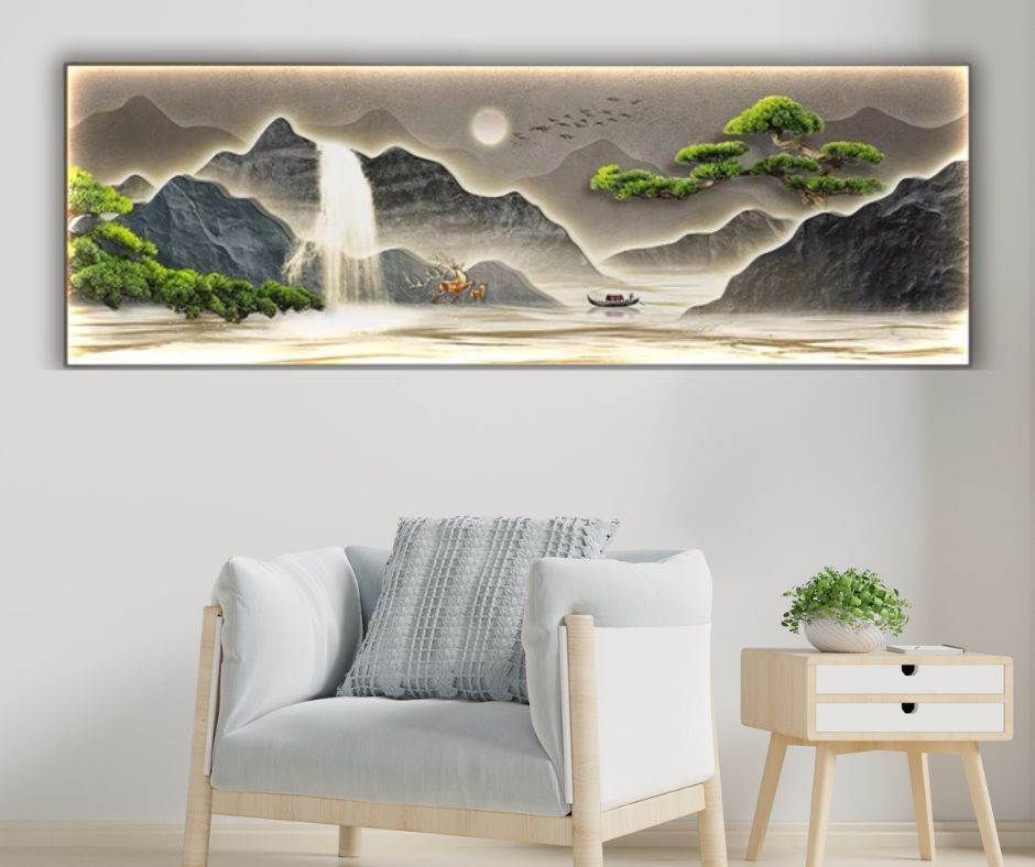 Tranquil Mountain Waterfall Crystal Wall Art with LED