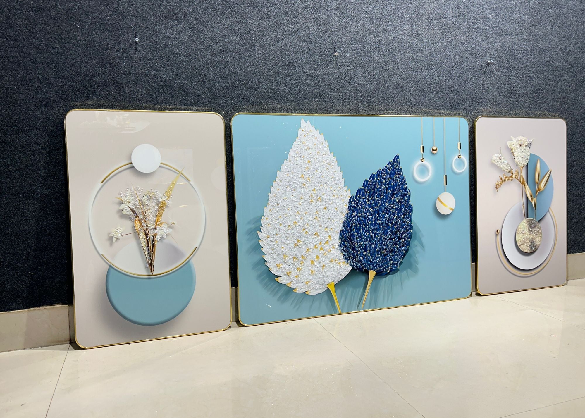 Tranquil Triptych: Set of 3 Abstract Crystal Wall Paintings