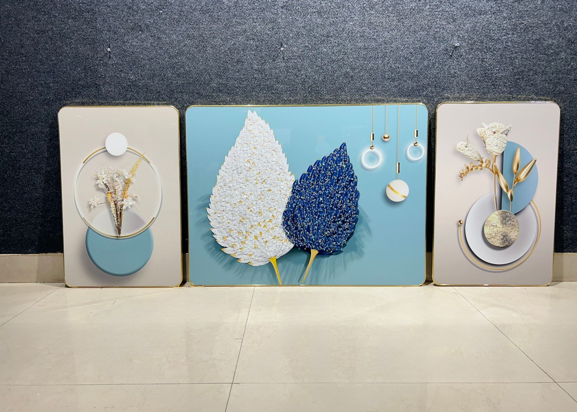 Tranquil Triptych: Set of 3 Abstract Crystal Wall Paintings