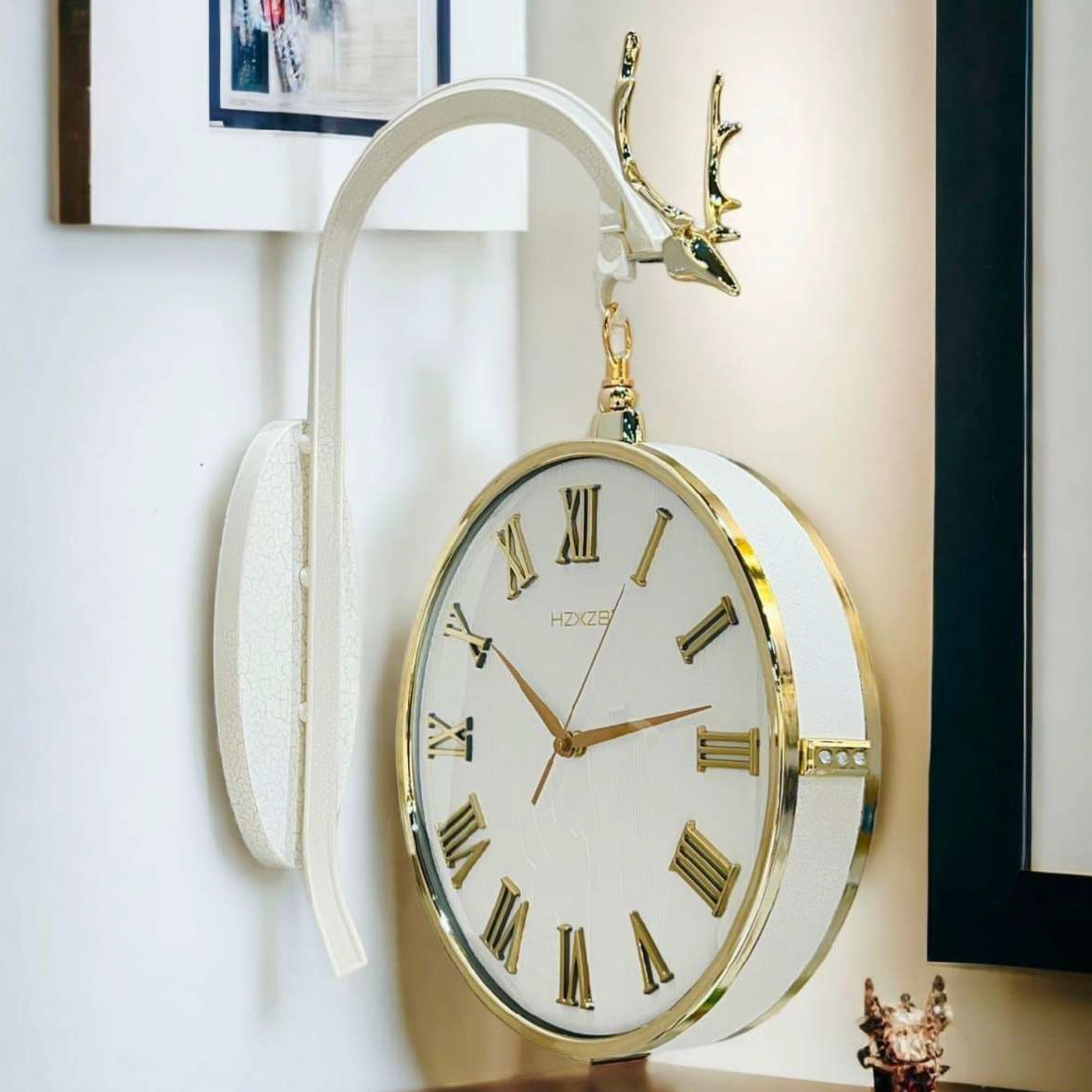 Antelope head Double Dial Hanging Wall Clock