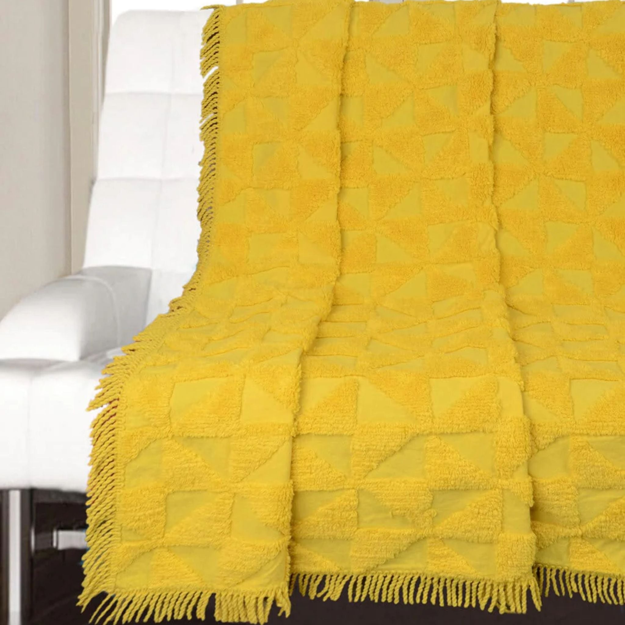 Firki Tufted Pattern Throw with Fringe