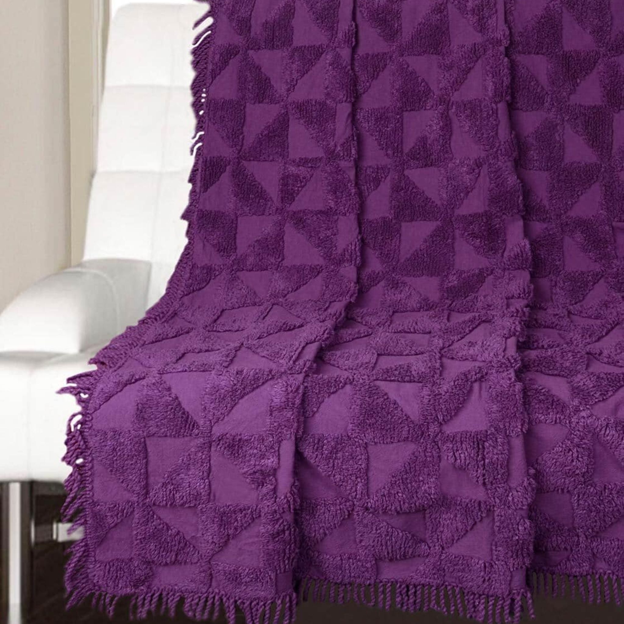 Firki Tufted Pattern Throw with Fringe