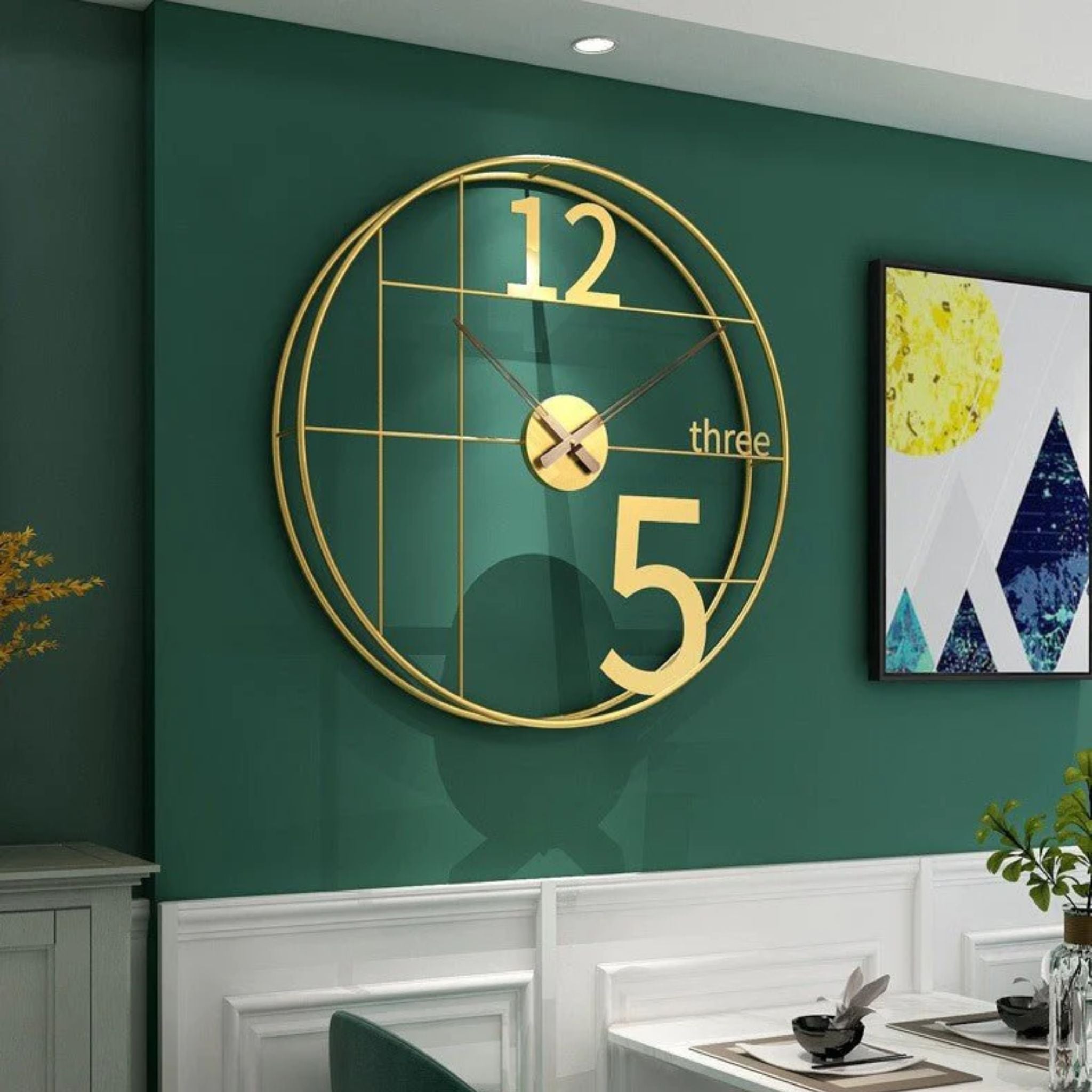 Golden 12-3-5 Metal Wall Clock