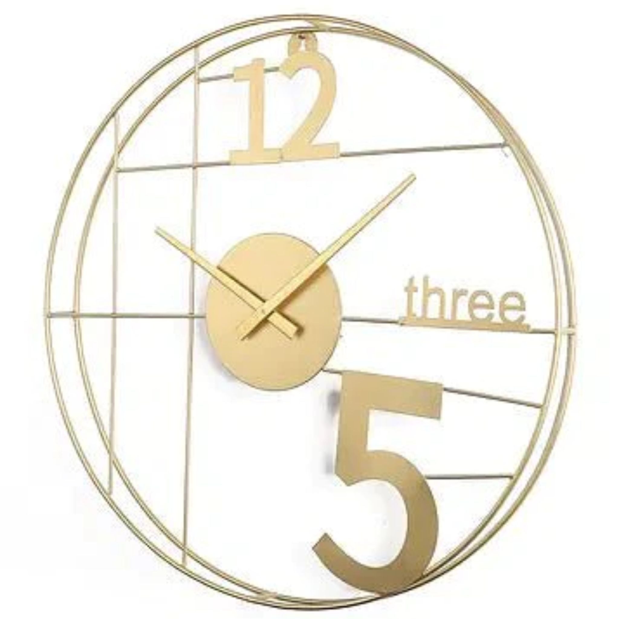 Golden 12-3-5 Metal Wall Clock