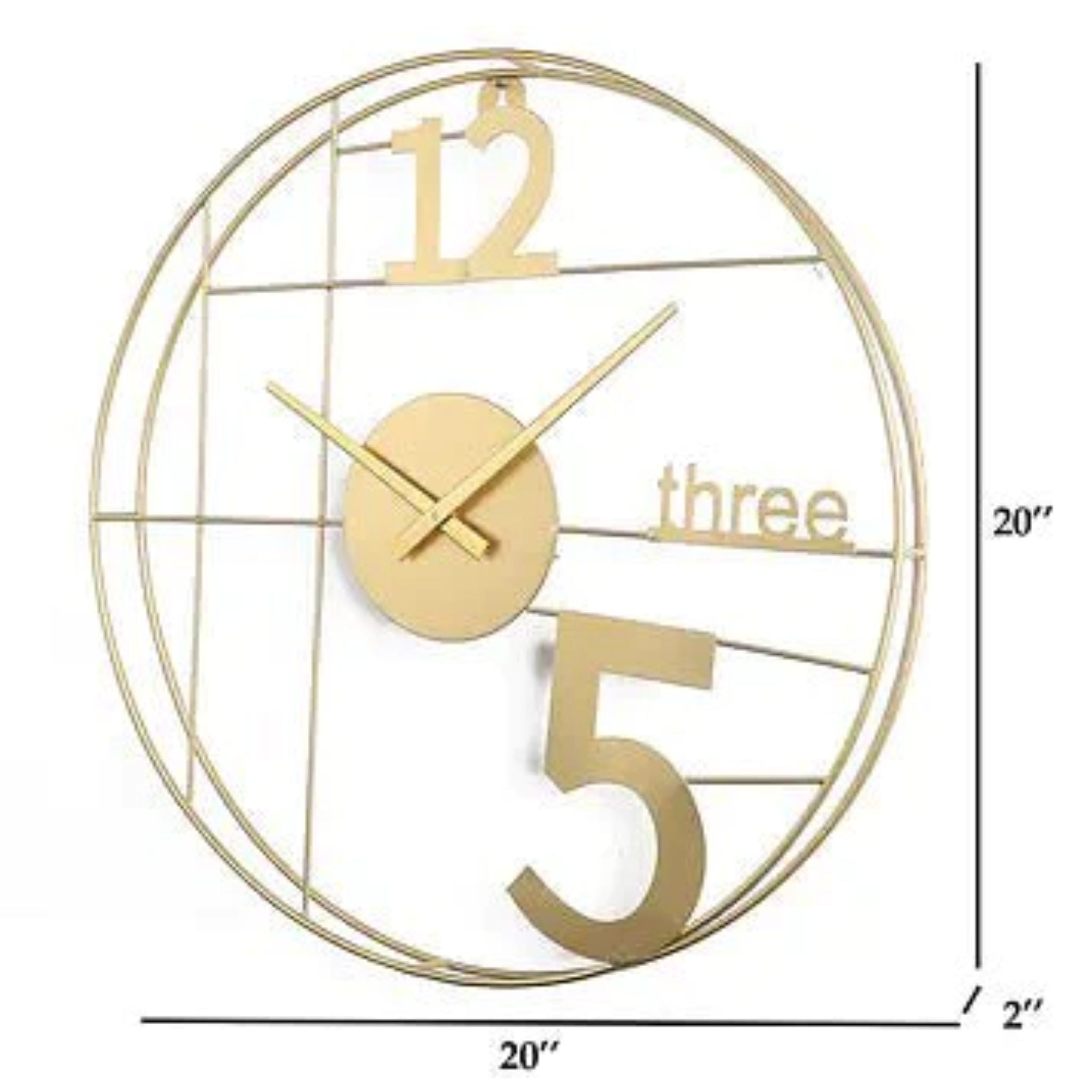 Golden 12-3-5 Metal Wall Clock