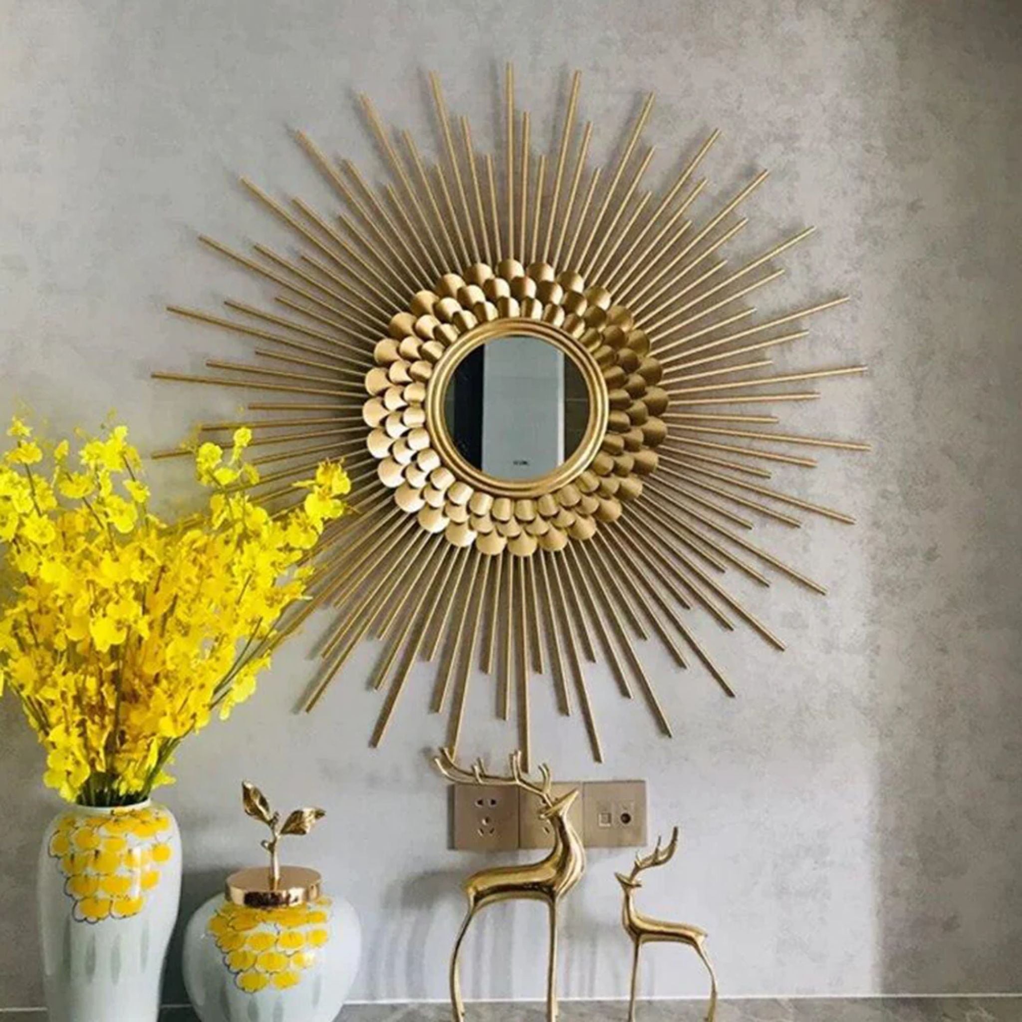 Golden Petal Sunburst Wall Mirror