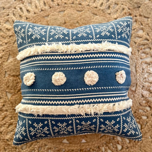 Handwoven Boho Cushion Cover in Blue - West Attic