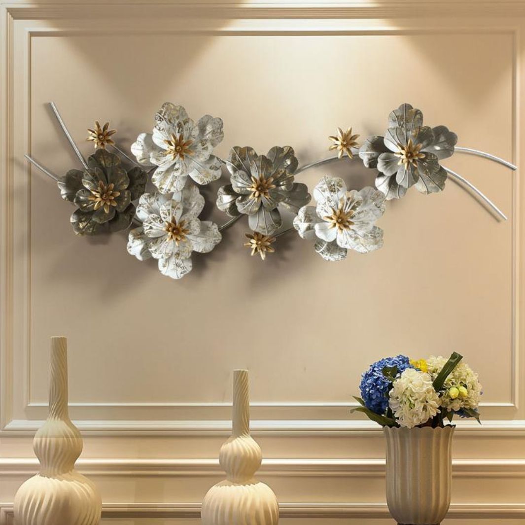 White and Grey Flower Metal Wall Art