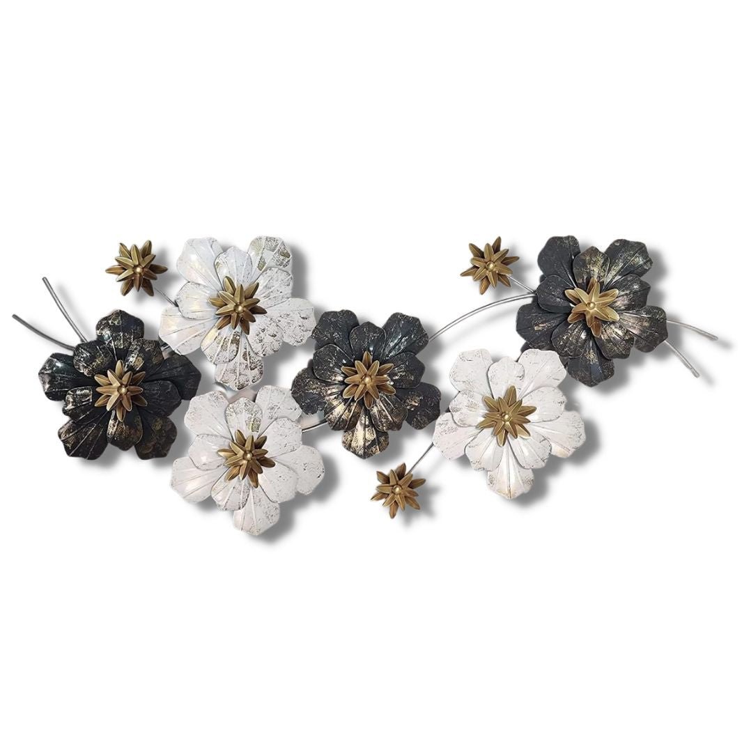 White and Grey Flower Metal Wall Art