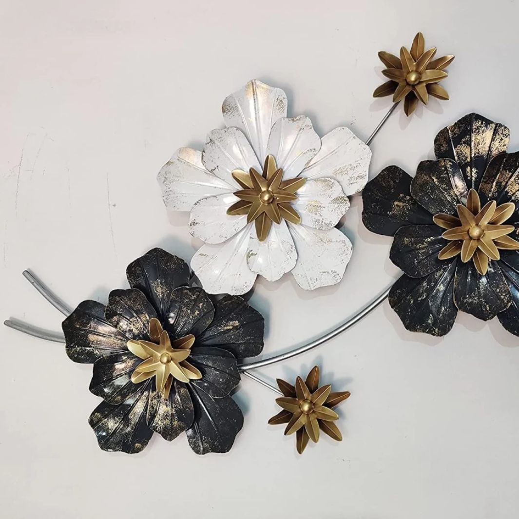 White and Grey Flower Metal Wall Art