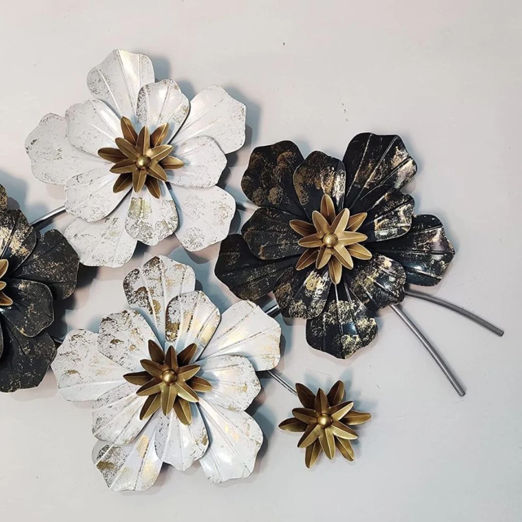 White and Grey Flower Metal Wall Art