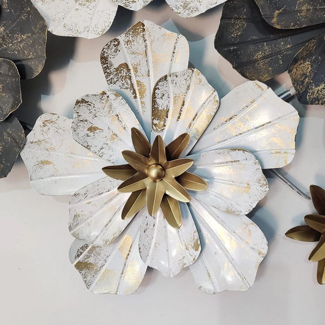 White and Grey Flower Metal Wall Art