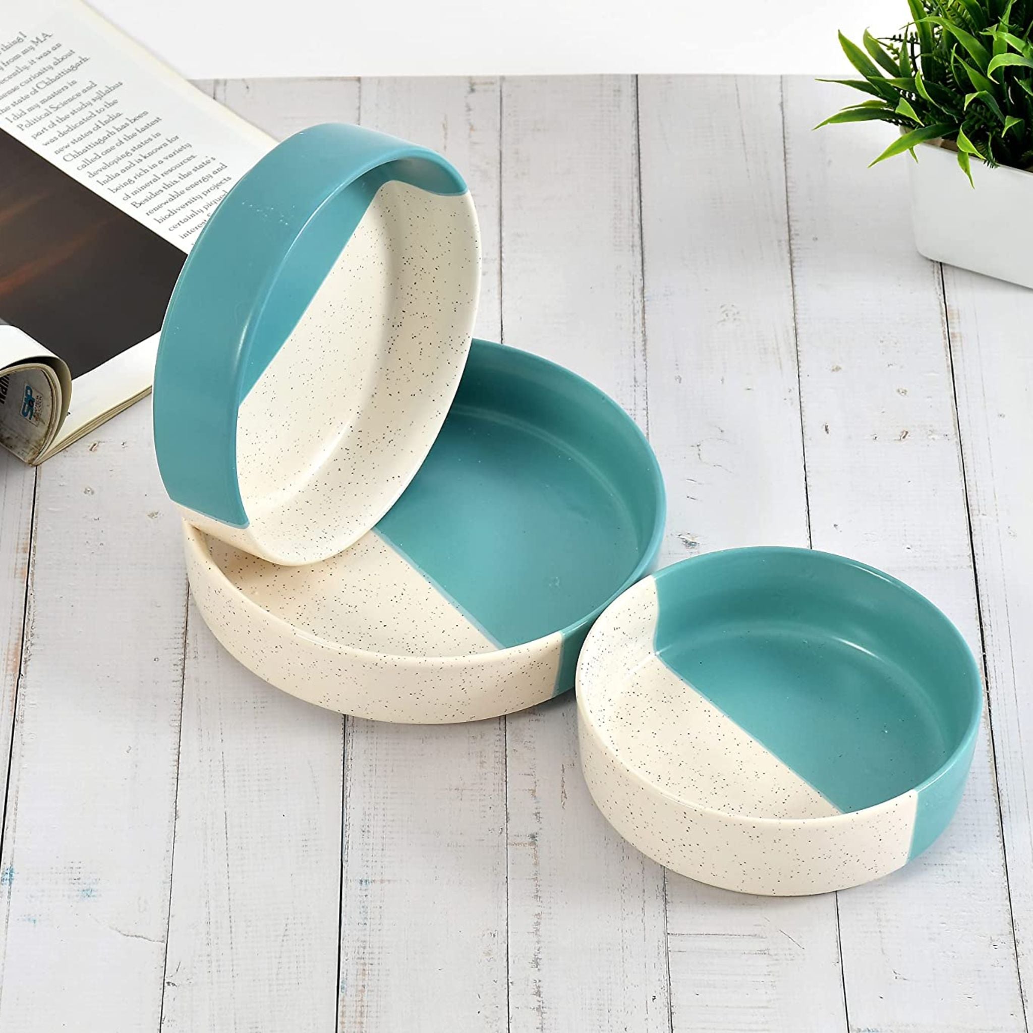 Half and Half Ceramic Snack Plates - Set of 3 - West Attic