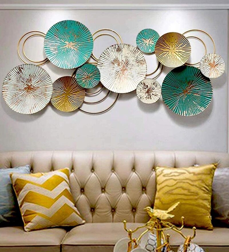 Teal Metal Wall Art with Colorful Metal Plates