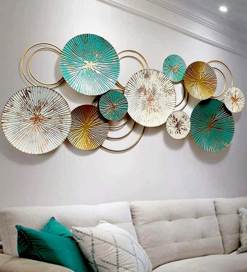 Teal Metal Wall Art with Colorful Metal Plates