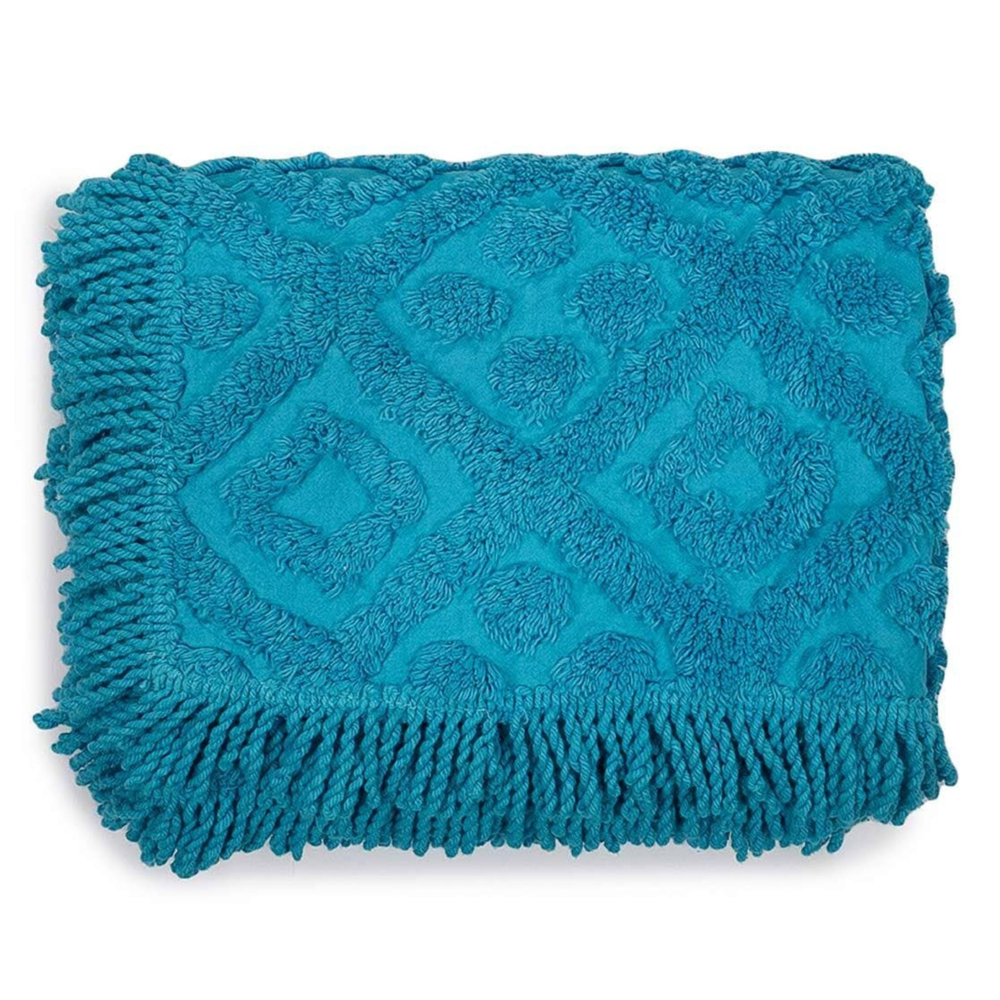 Diamond Tufted Pattern Throw with Fringe