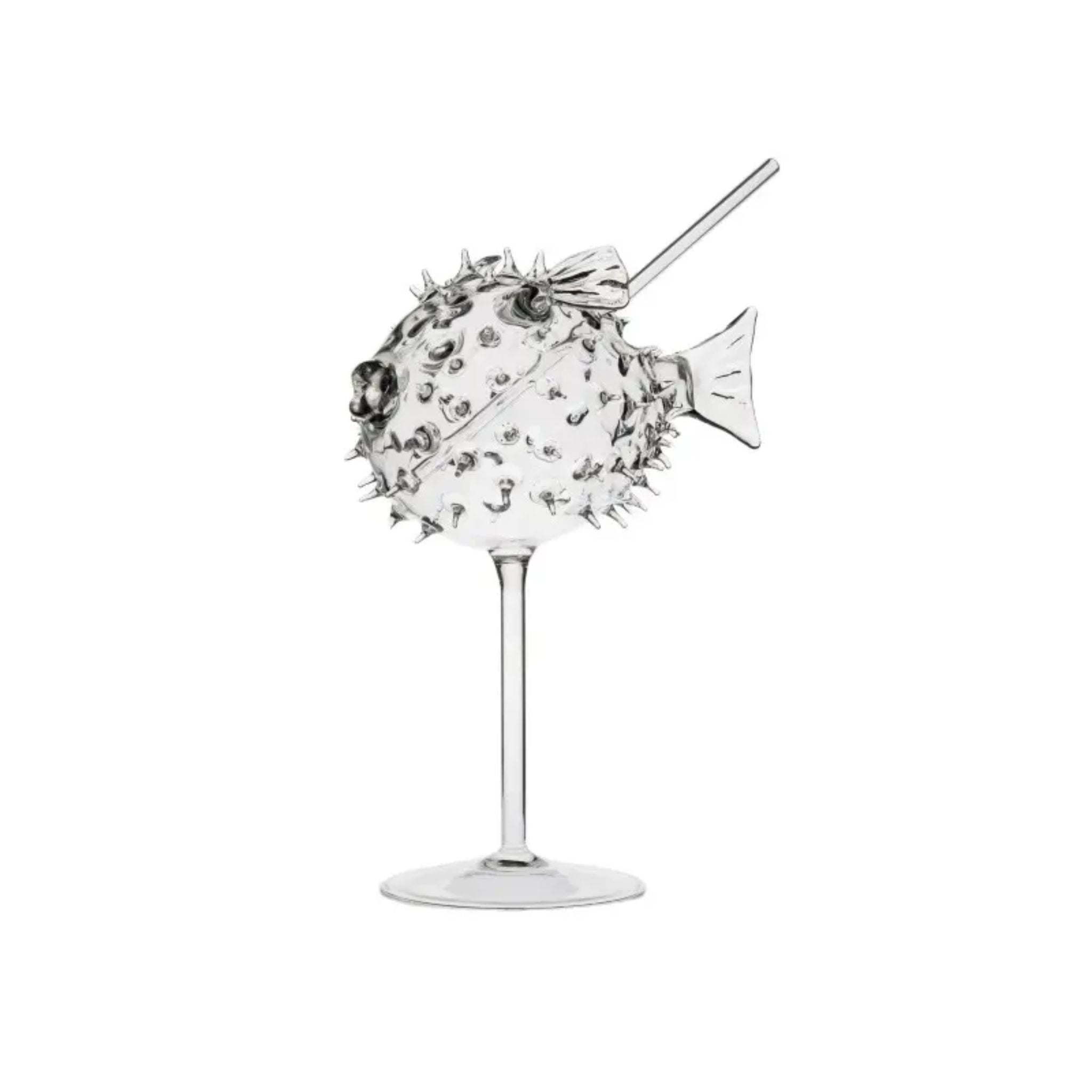 Puffer Fish Cocktail Glass with Glass Straw