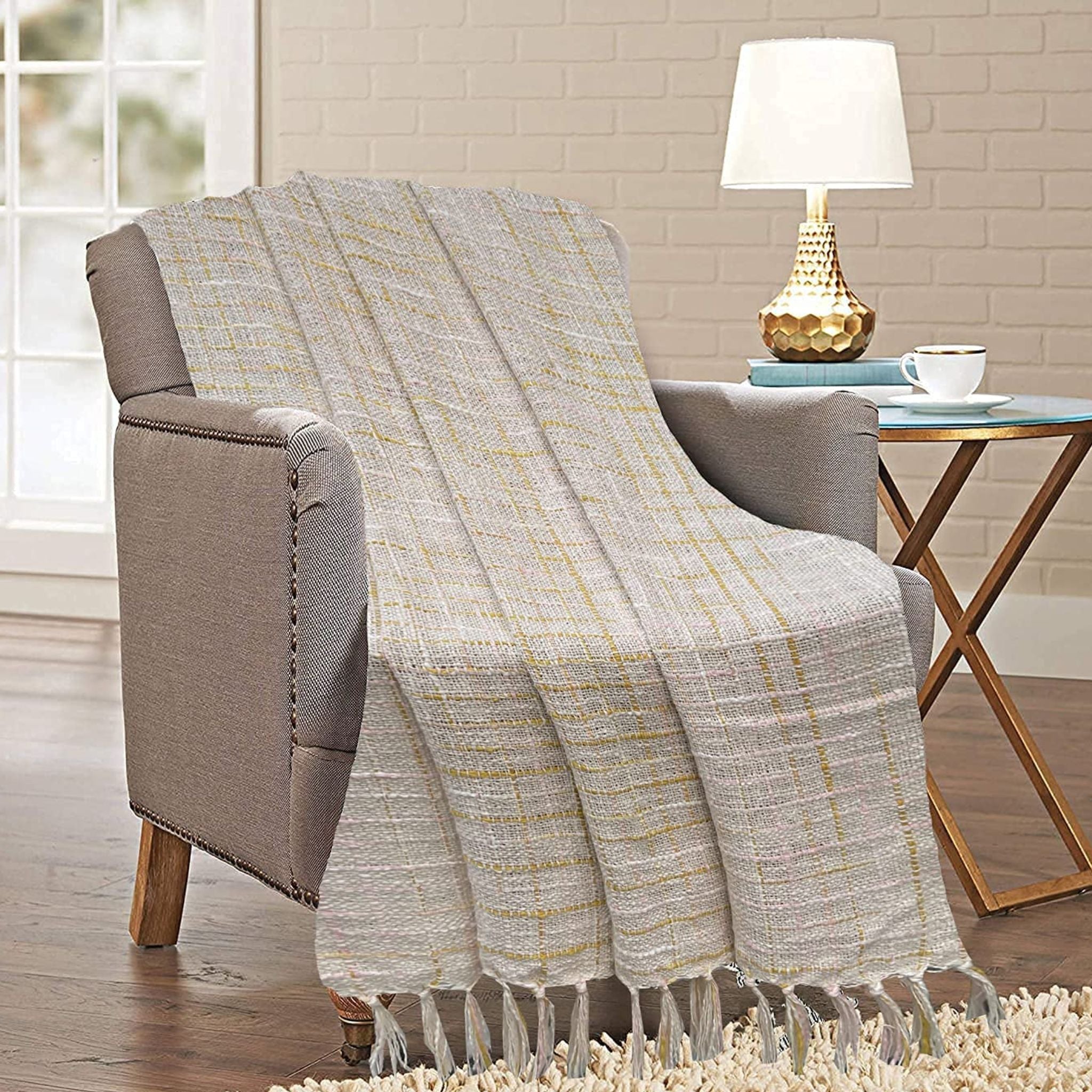 Reversible Woven Throw with Tasseled Border