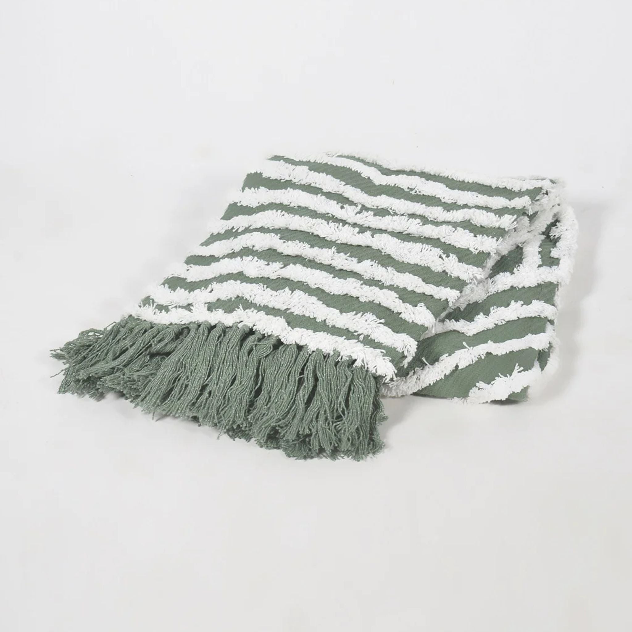 Tufted Stripe Throw with Tassel Fringe